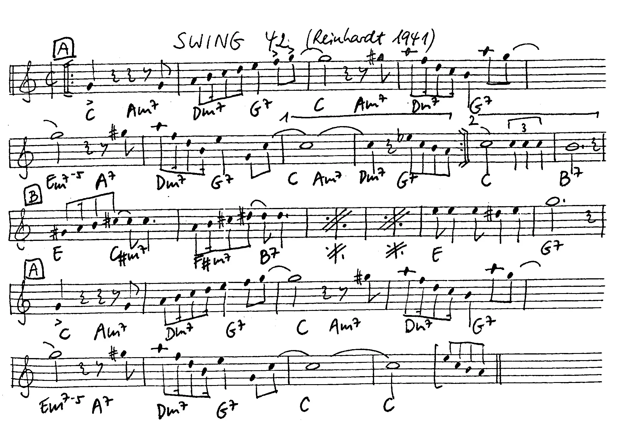 swing 42 free jazz leadsheet - Courtesy of the Jungle Jazz Band